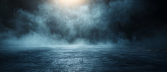 Dark Moody Atmospheric Scene Foggy Ground with Light Beam