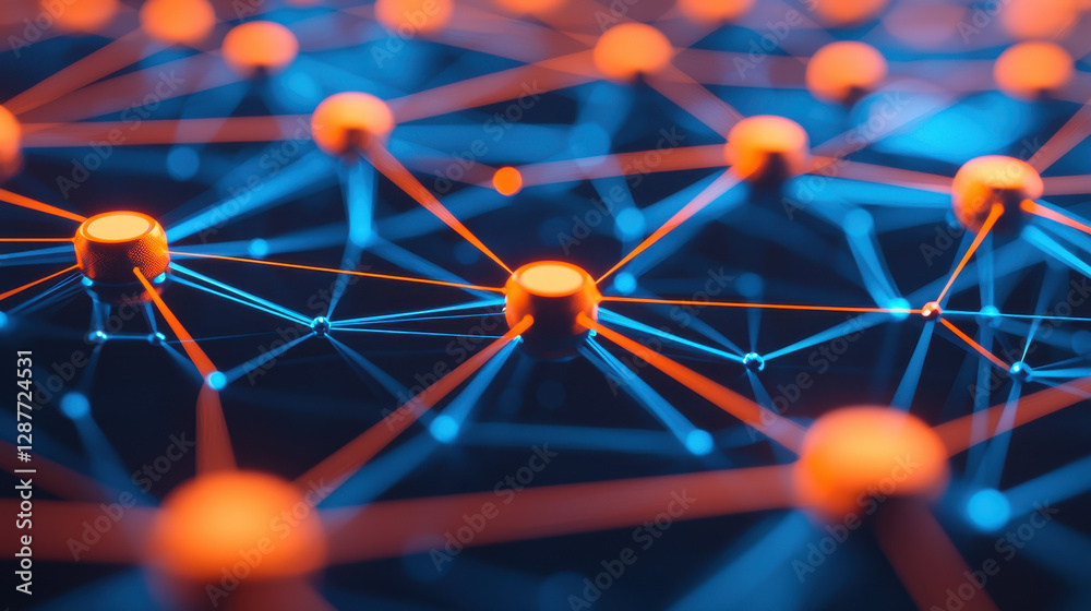 Poster cloud storage globalization communication network digital network with interconnected nodes in blue 