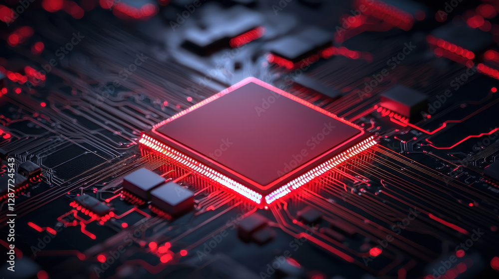 Poster cloud storage globalization communication network high tech microchip on circuit board with glowing 