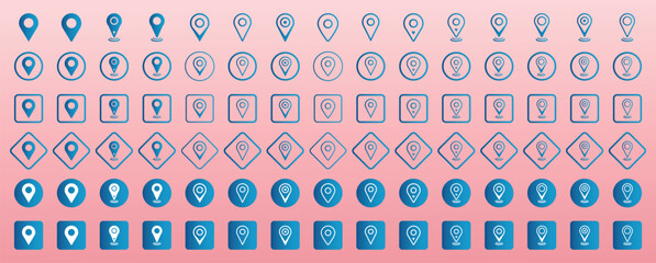 Set of location icon. Fill and line location icon set. Location icon illustration, Map pin. gps. Place marker. GPS location symbol collection. Set of map pin location icons. Modern map markers.
