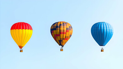 Fototapeta premium Three Colorful Hot Air Balloons Ascending in a Clear Blue Sky