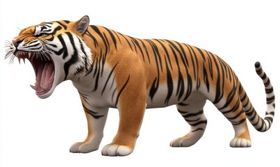 Obraz premium Roaring tiger on white background, ideal for wildlife projects