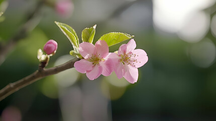 Fototapeta premium Pink Blossoms on Branch Spring Flowers Macro Photography