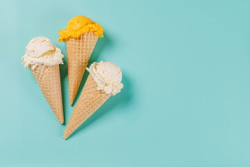 A refreshing ice cream cones set against a vibrant background