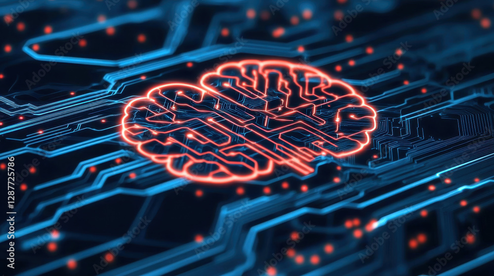 Poster cloud storage globalization communication network digital brain design with circuit patterns and glo