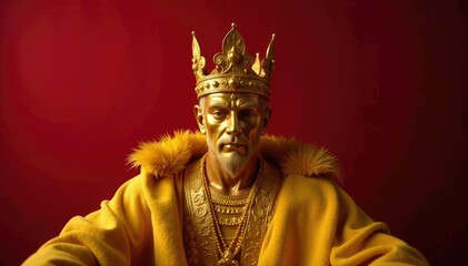 Obraz premium majestic golden headpiece sits atop plush gold cushion against deep crimson wall, gold, kingship
