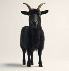 Fototapeta premium A goat with long horns elegantly posing against a pure white background