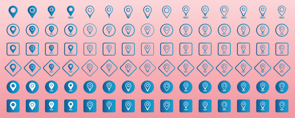 Location icon set. Destination Symbol. Flat icon set of location and map pins. Modern map markers. Map pin place marker. Location pointer icon symbol in flat style. Position symbol. 