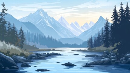 Serene Mountain River Landscape