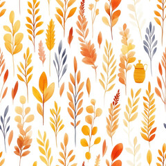 Autumn leaves pattern Seamless background with orange, yellow, and brown foliage on white