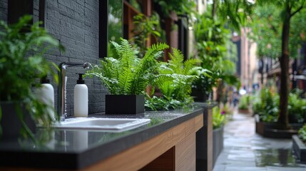 Urban Greenery in Modern Outdoor Space with Fresh Plants and Decor