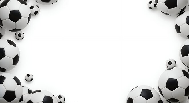 Multiple soccer balls create a decorative frame around empty space