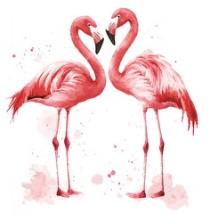 Obraz premium Two elegant flamingos standing side by side in a natural tropical environment
