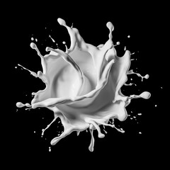 splash of white liquid floating in the air, isolated on solid black background