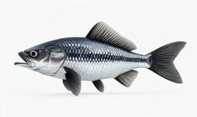 Fototapeta premium Silver fish on white background, ideal for educational or nature projects