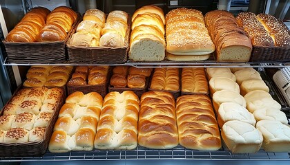 Bakery display of assorted bread types