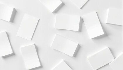 Stylish business card mockup scattered on white surface, branding concept