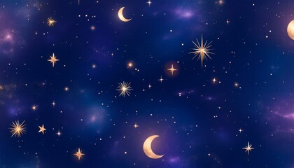 Fototapeta premium Night sky with stars and crescent moons