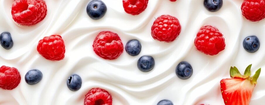 Fresh Berries on Creamy White Yogurt with Strawberry Accent