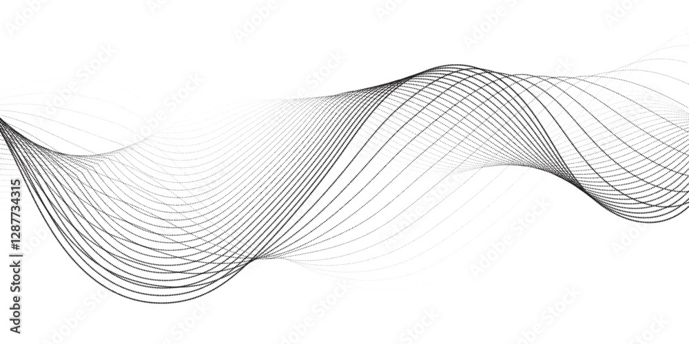 Poster Abstract grey, white smooth element swoosh  modern stream wave with line. Wave flowing line stripes on white isolated background. Digital frequency track equalizer stylized line art design