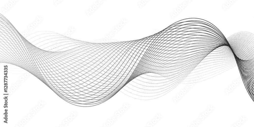 Poster Abstract grey, white smooth element swoosh  modern stream wave with line. Wave flowing line stripes on white isolated background. Digital frequency track equalizer stylized line art design