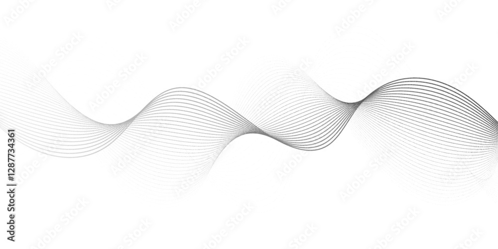 Poster Abstract grey, white smooth element swoosh  modern stream wave with line. Wave flowing line stripes on white isolated background. Digital frequency track equalizer stylized line art design
