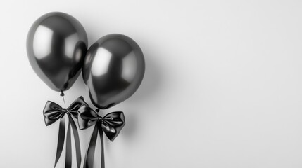 Obraz premium Two Black Balloons with Bows on Gray Background