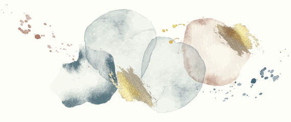 Watercolor art background vector. Wallpaper design with paint brush Earth tone watercolor, gold line and gold foil texture. Illustration for prints, wall art, cover and invitation cards.