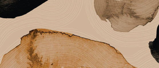 Watercolor art background vector. Wallpaper design with paint brush Earth tone watercolor, gold line and gold foil texture. Illustration for prints, wall art, cover and invitation cards. © TWINS DESIGN STUDIO