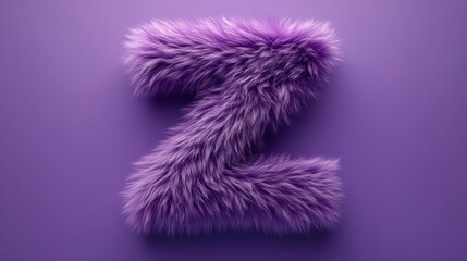 Purple furry letter z on a matching purple background, whimsical and creative design. Typography and texture concept