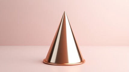 Fototapeta premium Rose Gold Metallic Cone on Pink Background
