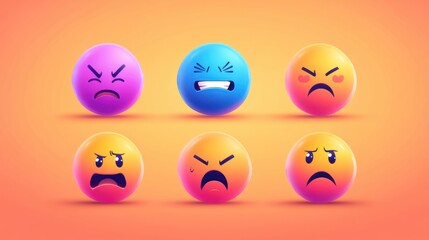 Naklejka premium Emotional round characters express various feelings against a colorful background