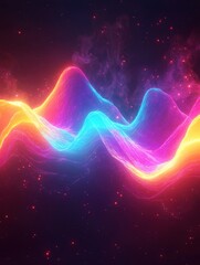 Abstract luminous landscape with vibrant gradient colors and cosmic dust against a dark background