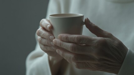 Dementia symptoms in an elderly woman struggling to recognize her reflection. Featuring confusion and emotional distress