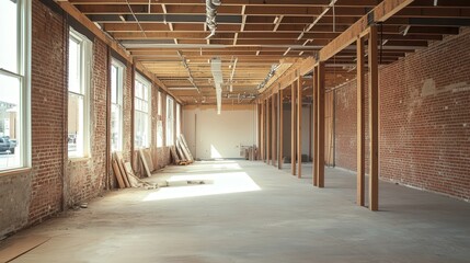 construction of an art gallery building, showcasing exposed beams and the future placement of artwork spaces.