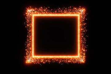 Abstract neon glowing square frame on a black background, 3D rendering, highly detailed.