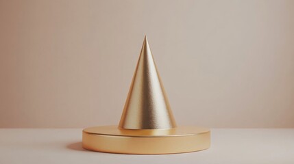 Fototapeta premium Gold Cone on Beige Platform
