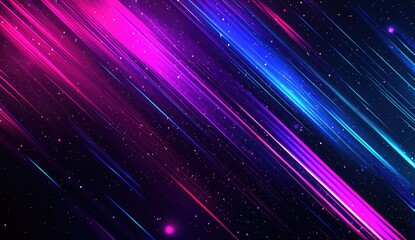 Abstract purple and blue background with light speed lines and glowing stars, a futuristic technology concept.