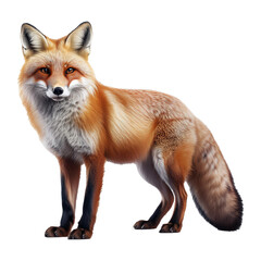 Fototapeta premium A red fox stands in a side profile against a transparent background, showcasing its detailed fur, pointed ears, and bushy tail.