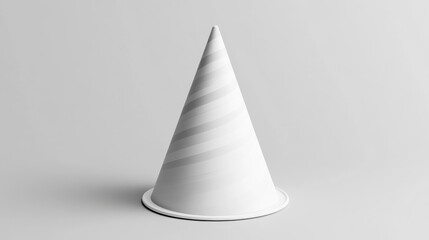 White Striped Paper Party Hat on Gray Background