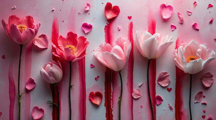 Striking pink flowers placed on a bright pink abstract background to create a peaceful calming and stylish floral display for your home floral botanical wallpaper