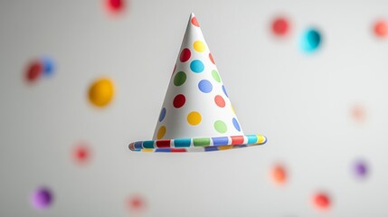 Colorful Party Hat with Dots on White Background