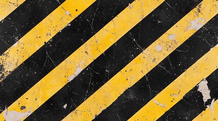 Fototapeta premium Gritty industrial texture with bold yellow and black diagonal stripes, conveying caution and hazard. Perfect for safety themes and rugged designs