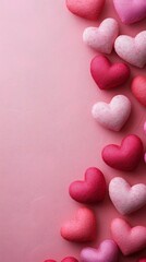 Obraz premium Hearts arranged on pink background. Possible stock photo use Valentines Day