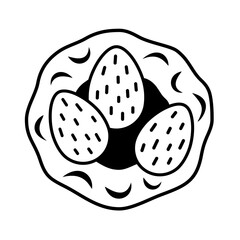 Black and white nest with eggs, Easter clipart, seasonal object, Hand draw vector illustration