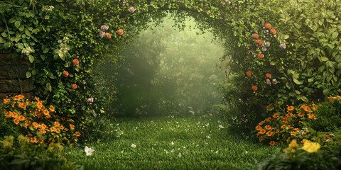 A floral archway framing the entrance to a secret garden