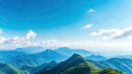 Serene Mountain Landscape with Blue Sky and White Clouds