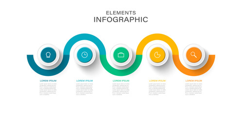 Infographic template with 5 steps and thin icons.