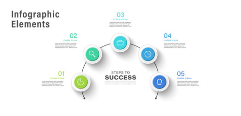 5 options strategy process chart template. Business data. Elements of diagram