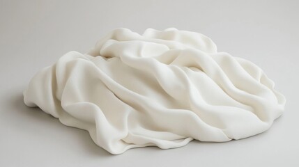 Fototapeta premium Cream Knitted Blanket, Soft Fluffy Texture, White Background